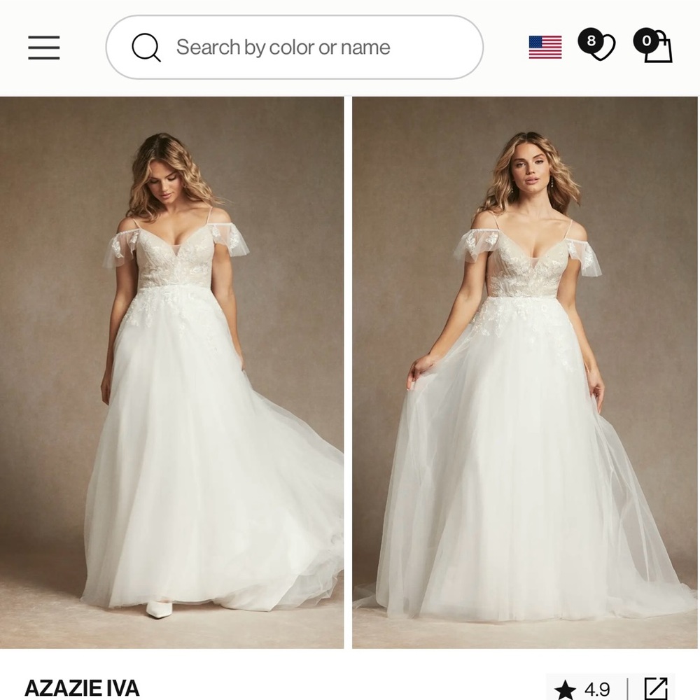 AZAZIE IVA Diamond White Champagne A-Line V-Neck Sequins Tulle Dress